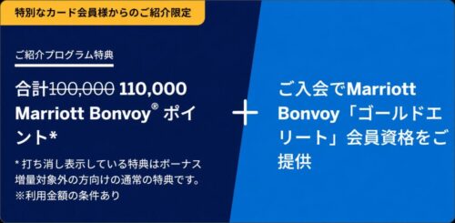 マリオットアメックス・プレミアムの紹介特典が100,000ポイントから110,000ポイントへ増量されたPC画面
